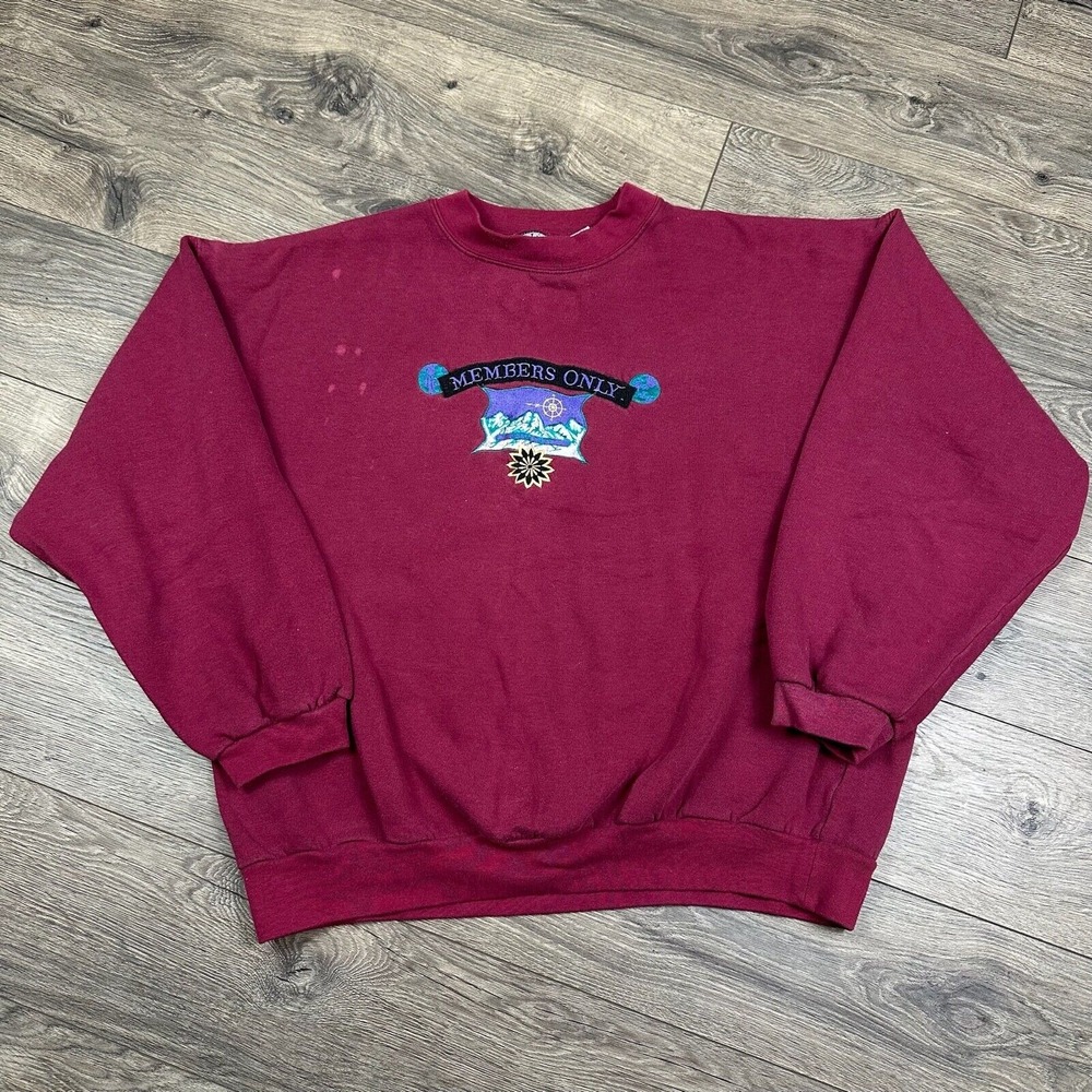 Vintage Members Only Sweatshirt Mens XL Burgundy Red Embroidered‎ Logo Crewneck